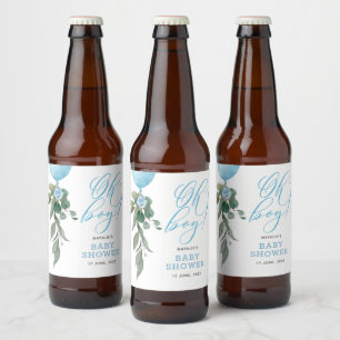 Oh Boy Blue Balloon Greenery赤ちゃんシャワー ビールラベル