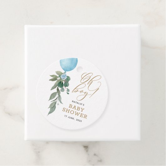 Oh Boy Blue Balloon Greenery赤ちゃんシャワー フェイバータグ (インサイチュ)