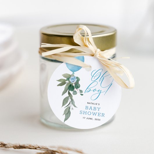 Oh Boy Blue Balloon Greenery赤ちゃんシャワー フェイバータグ