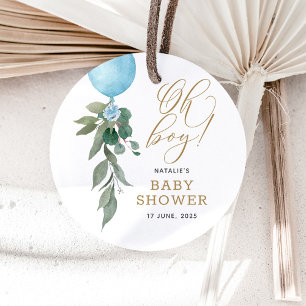 Oh Boy Blue Balloon Greenery赤ちゃんシャワー フェイバータグ