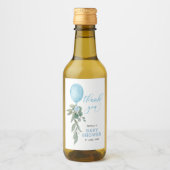 Oh Boy Blue Balloon Greenery赤ちゃんシャワー ワインラベル (正面)