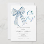  Oh Boy Blue Bow Baby Shower 招待状 (正面)