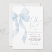 Oh Boy Blue Bow Baby Shower 招待状 (正面)