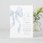 Oh Boy Blue Bow Baby Shower 招待状 (スタンド正面)