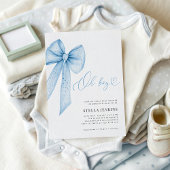 Oh Boy Blue Bow Baby Shower Invitation 招待状