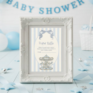 Oh Boy Blue Bow Carousel Diaper Raffle  エンクロージャーカード