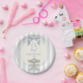Oh Boy Blue Bow Carousel French Baby Shower ペーパープレート (パーティー)