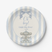 Oh Boy Blue Bow Carousel French Baby Shower ペーパープレート (正面)