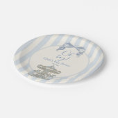 Oh Boy Blue Bow Carousel French Baby Shower ペーパープレート (アングル)