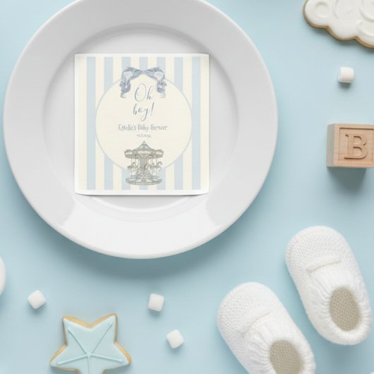 Oh Boy Blue Bow Carousel horse Baby Shower  スタンダードカクテルナプキン