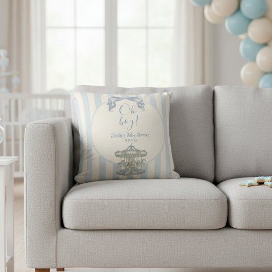 Oh Boy Blue Bow Carousel Horse Circus Baby Shower クッション