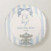 Oh Boy Blue Bow Carousel Stripe Baby Shower ラウンドクッション (正面)