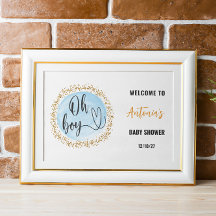 Oh Boy Blue Boy Baby Shower Welcome Sign Poster