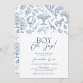 Oh Boy Blue Chinoiserie Safariベビーシャワー 招待状 (正面/裏面)