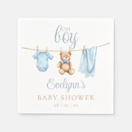 Oh Boy Blue Clothesline Baby Shower スタンダードカクテルナプキン