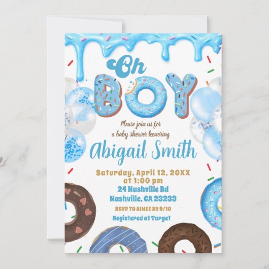 Oh Boy Blue Donut baby shower Invitation 招待状 (正面)