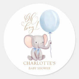 Oh Boy Blue Elephant Balloon Baby Showerステッカー ラウンドシール