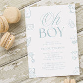 Oh Boy Blue Hand Drawn Baby Shower 招待状