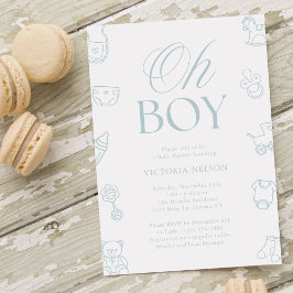 Oh Boy Blue Hand Drawn Baby Shower 招待状