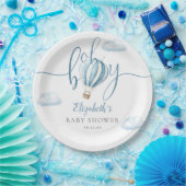 Oh Boy Blue Hot Air Balloon Baby Shower ペーパープレート (パーティー)