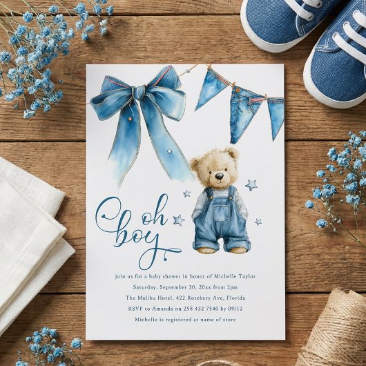 Oh Boy | Blue Jean Baby Denim Baby Shower 招待状