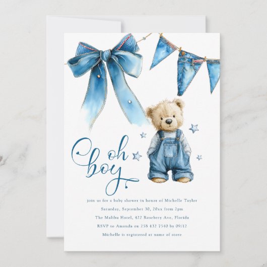 Oh Boy | Blue Jean Baby Denim Baby Shower 招待状 (正面)