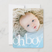 OH BOY blue overlayフォトモダン誕生 案内状 (正面)