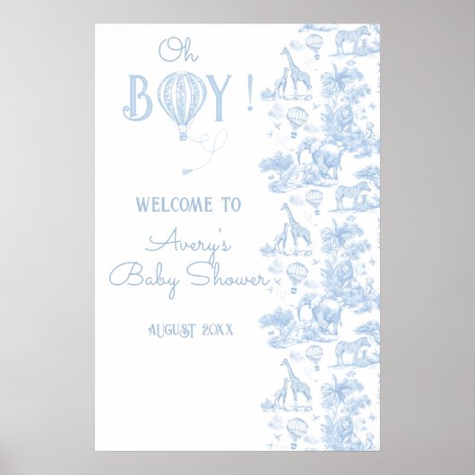 Oh Boy Blue Toile Safari Animal Baby Shower ポスター (正面)