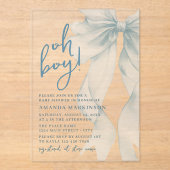 Oh Boy Blue Watercolor Bow Baby Shower アクリル招待状 (正面)