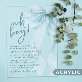 Oh Boy Blue Watercolor Bow Baby Shower アクリル招待状
