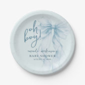 Oh Boy Blue Watercolor Bow Baby Shower ペーパープレート (正面)