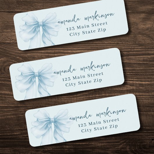 Oh Boy Blue Watercolor Bow Baby Shower address ラベル