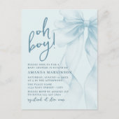 Oh Boy Blue Watercolor Bow Baby Shower Invitation ポストカード (正面)