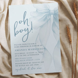 Oh Boy Blue Watercolor Bow Baby Shower Invitation 招待状