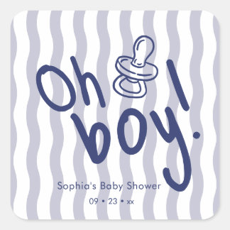 Oh Boy Blue Wavy Stripes ベビーシャワー スクエアシール