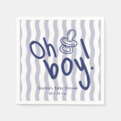 Oh Boy Blue Wavy Stripes ベビーシャワー スタンダードカクテルナプキン (正面)