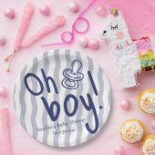 Oh Boy Blue Wavy Stripes ベビーシャワー  ペーパープレート (パーティー)