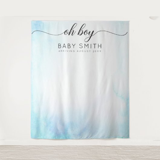 Oh Boy Blue Welcome Baby Shower Backdrop タペストリー (正面)