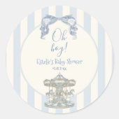Oh Boy Bow Carousel  Blue Stripe Baby Shower  ラウンドシール (正面)