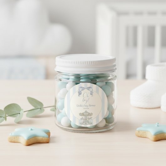 Oh Boy Bow Carousel  Blue Stripe Baby Shower  ラウンドシール
