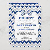 OH BOY BOW TIEベビーシャワー/ネービーグレーのシェブロン 招待状 (正面/裏面)