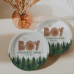 Oh Boy - Boy 素朴 Woodland Baby Shower ペーパープレート<br><div class="desc">Boy 素朴 Woodland - "oh boy"男の子の赤ちゃんシャワー紙プレート</div>