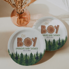 Oh Boy - Boy 素朴 Woodland Baby Shower ペーパープレート