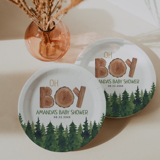 Oh Boy - Boy 素朴 Woodland Baby Shower ペーパープレート