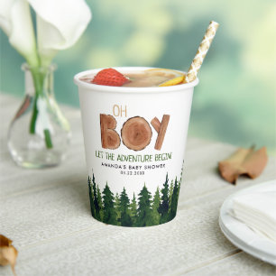 Oh Boy - Boy 素朴 Woodland Baby Shower 紙コップ