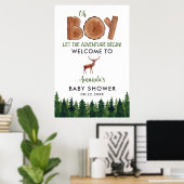 Oh Boy - Boy 素朴 Woodland Baby Shower Welcome ポスター (ホームオフィス)