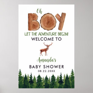 Oh Boy - Boy 素朴 Woodland Baby Shower Welcome ポスター