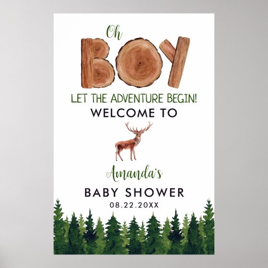 Oh Boy - Boy 素朴 Woodland Baby Shower Welcome ポスター (正面)