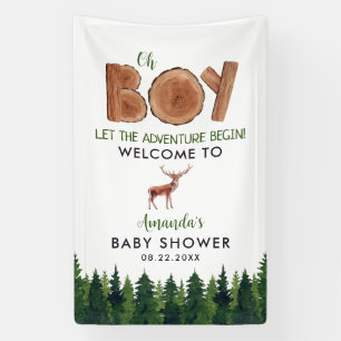 Oh Boy - Boy 素朴 Woodland Baby Shower Welcome 横断幕