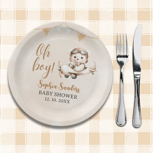 Oh Boy, Cute Bear Baby shower boy ペーパープレート